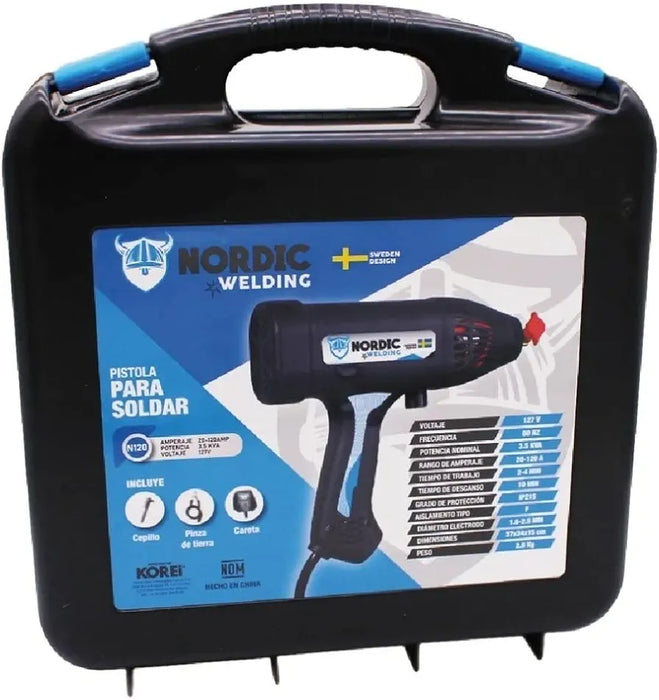 Soldadora Inversora NORDIC tipo pistola Digital 120a 110v Portatil C/estuche
