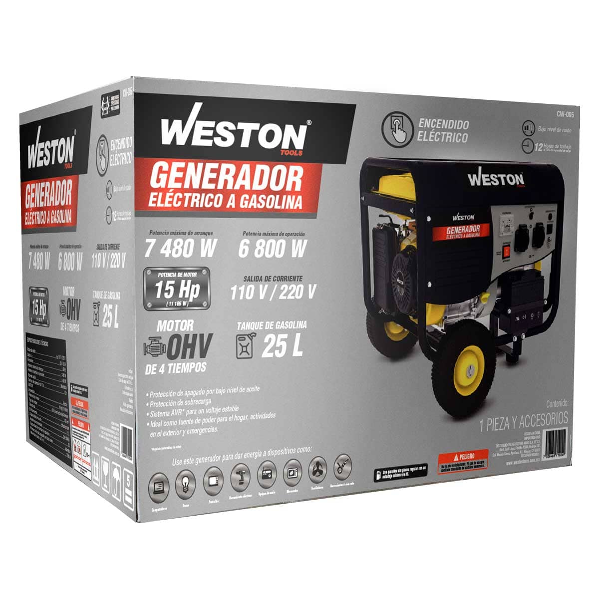 GENERADOR ELECTRICO A GASOLINA 7480W (INICIO ELECTRICO) WESTON CW-095