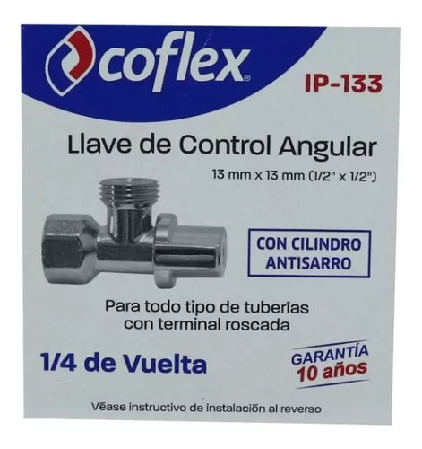 Llave decontrol angular VUELTA de 1/4.                      1/2" FNPT X 1/2" M. ANGULAR
IP-133
LLAVE DE CONTROL PARA AGUA