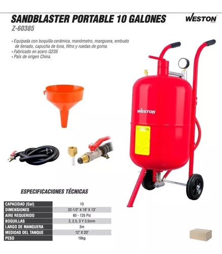 Sandblaster portátil de 10 galones, para sandblast, marca weston Z-60385