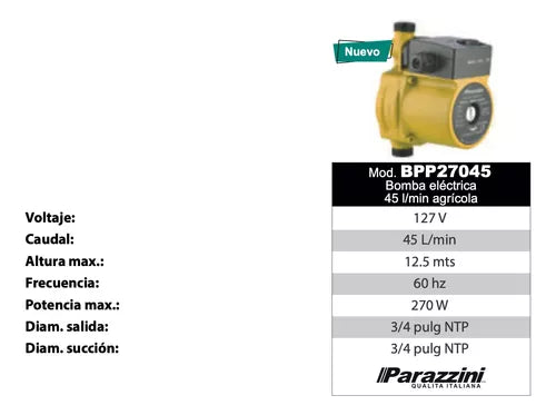 Parazzini BPP27045 Bomba de agua eléctrica 270W 127V